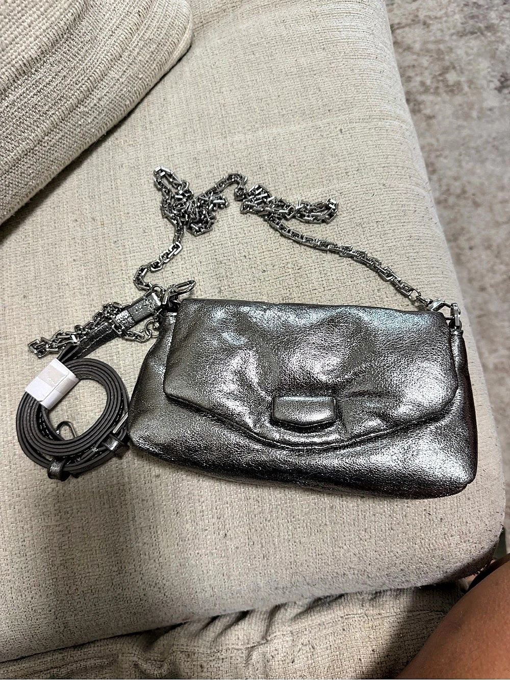 ZARA Metallic Effect Crossbody Bag with Chain Strap Silver